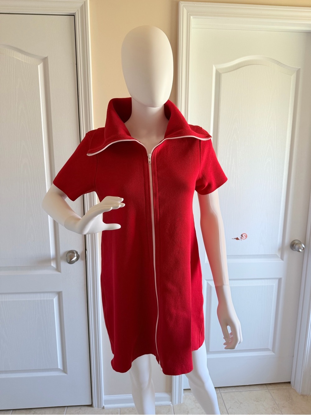 Zara Y2K Red Short Sleeve Zipper Collar Mini Dress Size S Like New